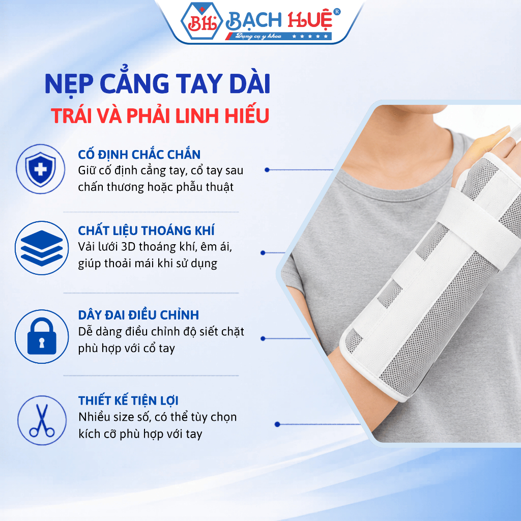 Nẹp Cẳng Tay Linh Hiếu Trái/Phải Cố Định Cổ Tay Sau Chấn Thương Phẫu Thuật Nhiều Size