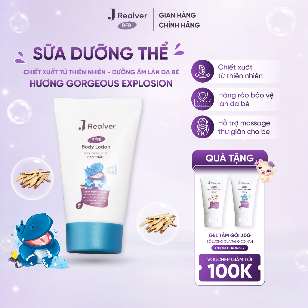 Sữa dưỡng thể cho bé - BÉBI hương Gorgeous Explosion 30g - Chiết xuất Cam thảo dưỡng ẩm sâu, thư giãn, an toàn cho da bé