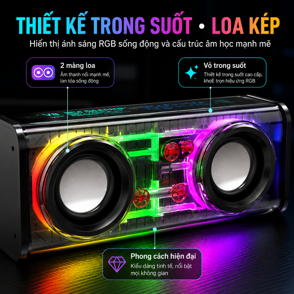 Loa Bluetooth Mini V8 LED RGB | Âm Thanh Sống Động | Bass Mạnh | Loa Nhỏ Gọn Để Bàn