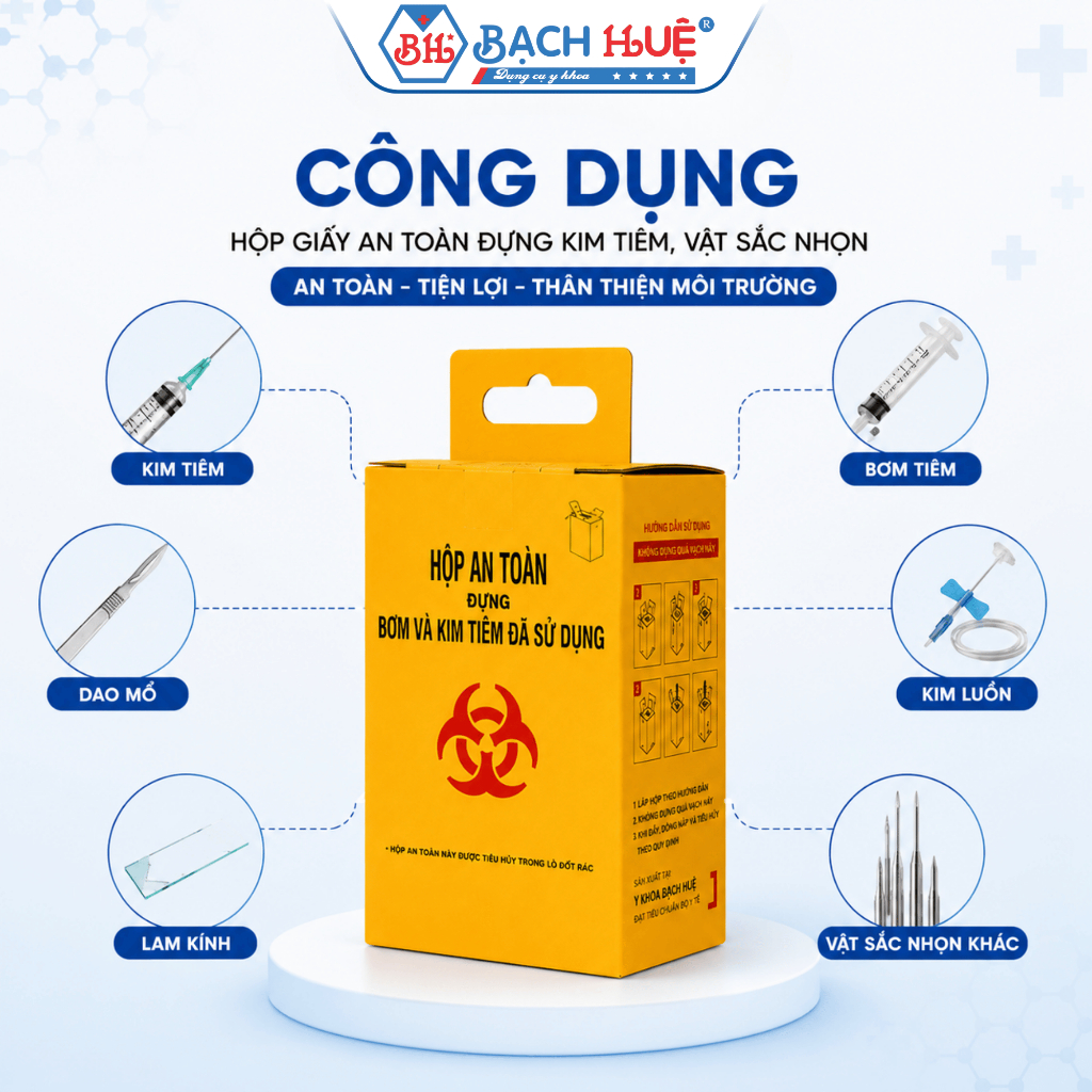 Hộp Giấy An Toàn Đựng Kim Tiêm, Dao Mổ, Vật Sắc Nhọn, Hộp Hủy Kim Giấy 5 lít
