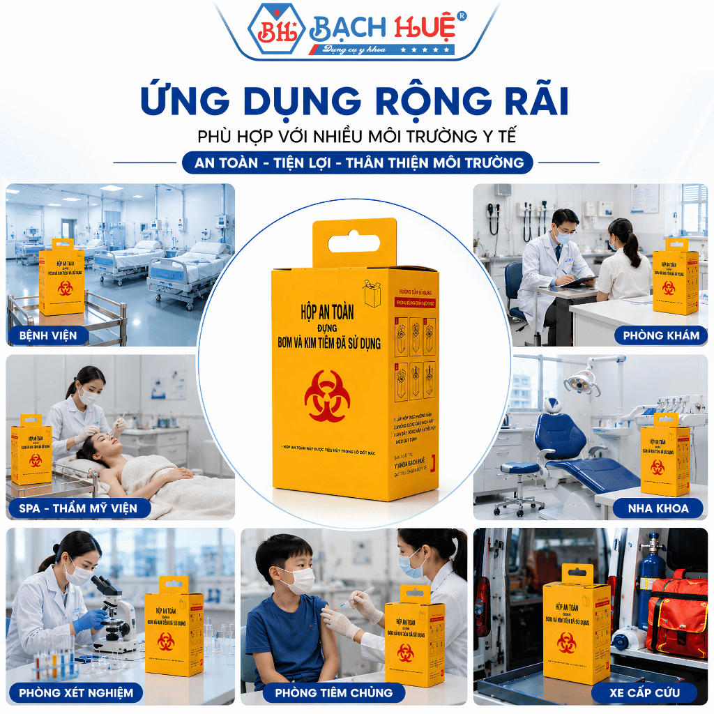 Hộp Giấy An Toàn Đựng Kim Tiêm, Dao Mổ, Vật Sắc Nhọn, Hộp Hủy Kim Giấy 5 lít