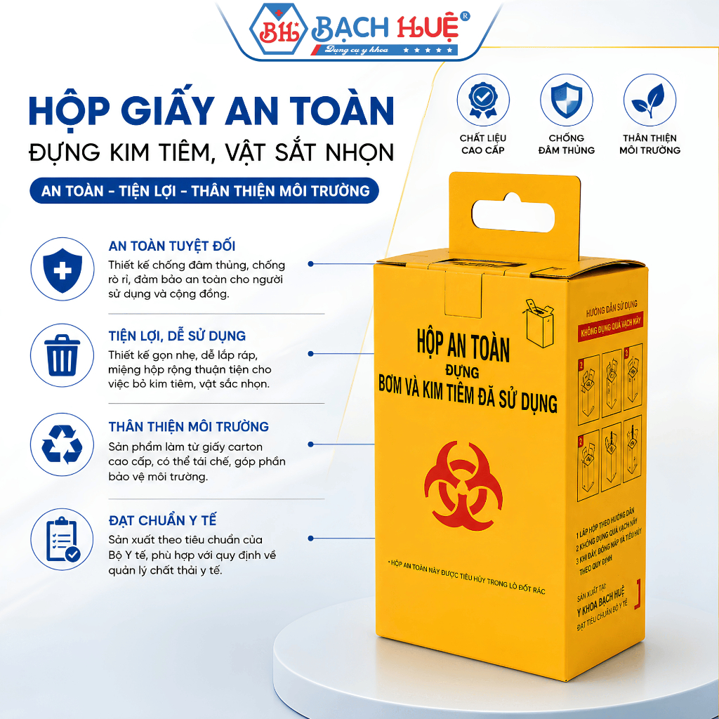 Hộp Giấy An Toàn Đựng Kim Tiêm, Dao Mổ, Vật Sắc Nhọn, Hộp Hủy Kim Giấy 5 lít