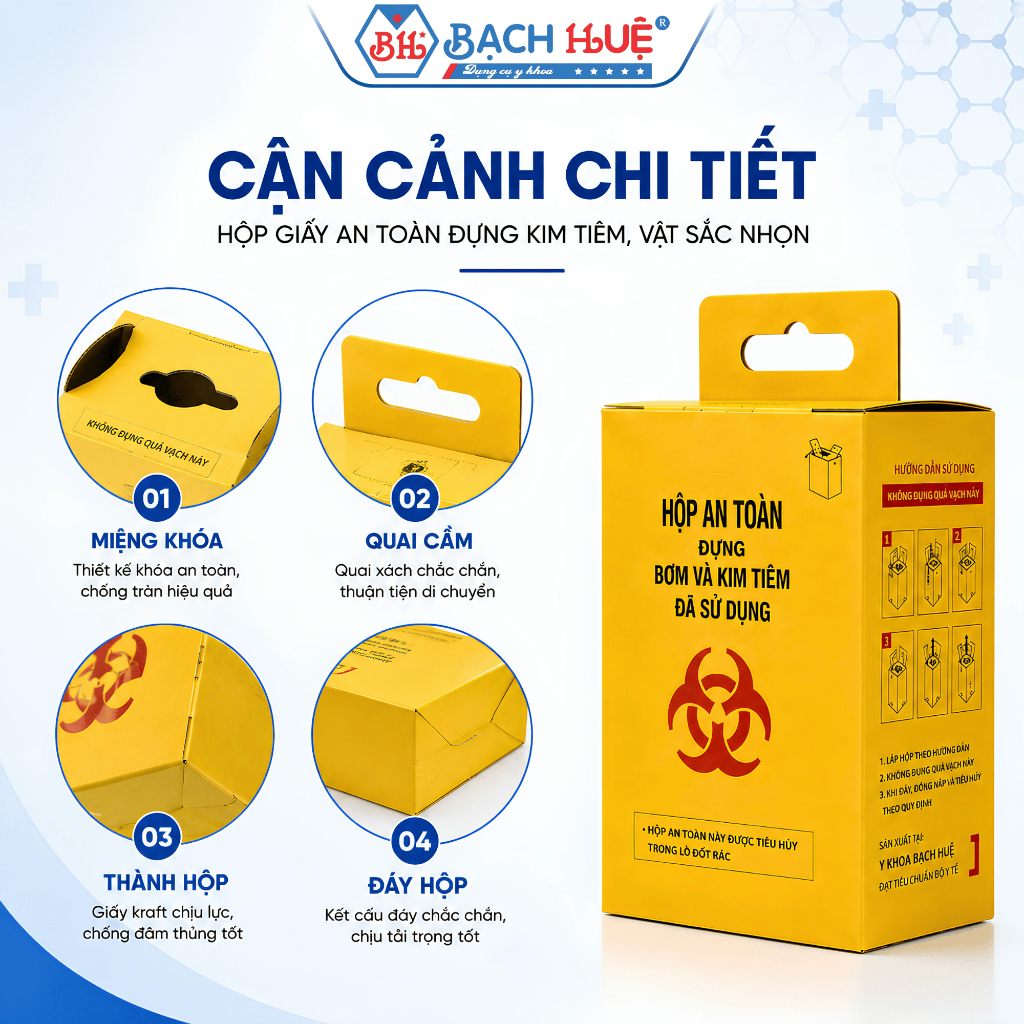 Hộp Giấy An Toàn Đựng Kim Tiêm, Dao Mổ, Vật Sắc Nhọn, Hộp Hủy Kim Giấy 5 lít