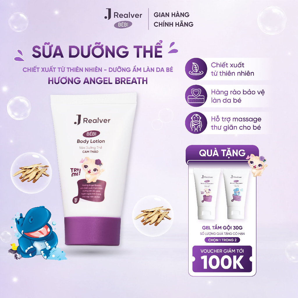 Sữa dưỡng thể cho bé - BÉBI hương Angel Breath BÉBI 30g - Chiết xuất Cam thảo dưỡng ẩm sâu, thư giãn, an toàn cho da