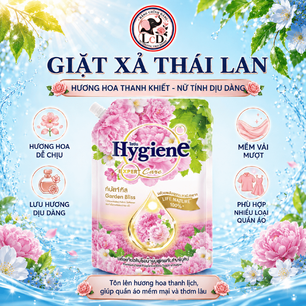 Nước Xả Vải Hygiene Sunrise Kiss Túi Hồng 1000ml Thái Lan - Hương Hoa Dịu Dàng, Lưu Hương Dài Lâu, Mềm Mịn | LCDST