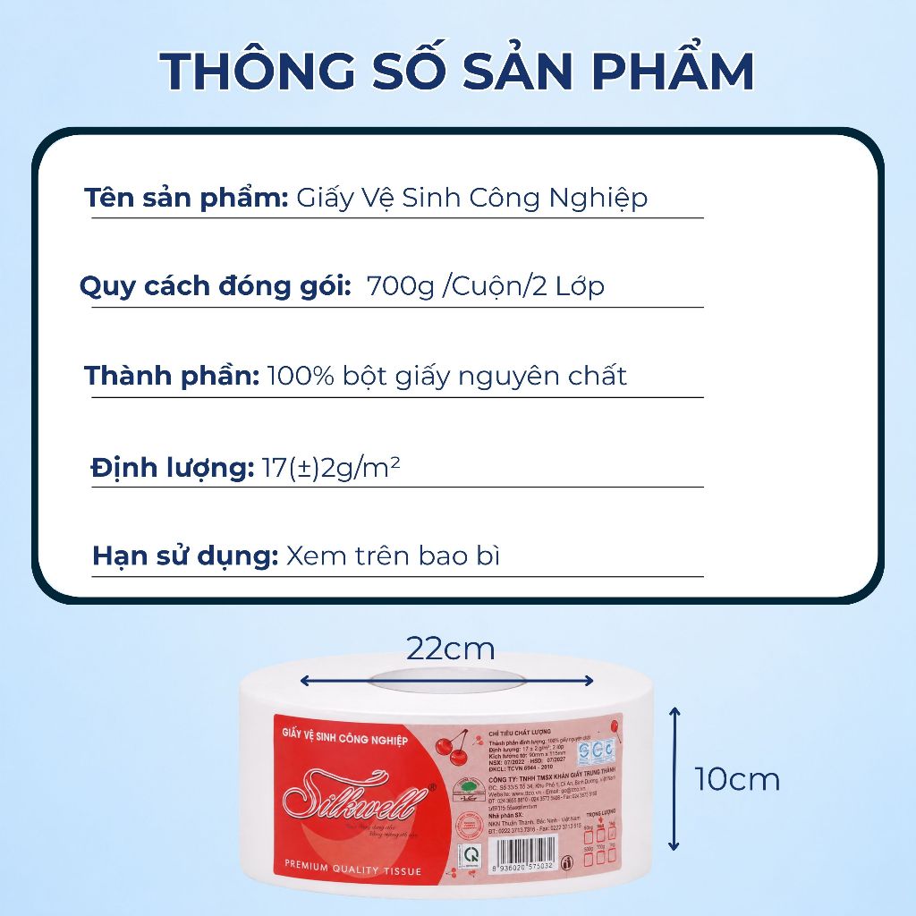 [HỎA TỐC 5 CUỘN] Giấy Vệ Sinh Công Nghiệp Silkwell, Giấy Vệ Sinh 700g/2 Lớp - Mềm Mịn Tan Trong Nước