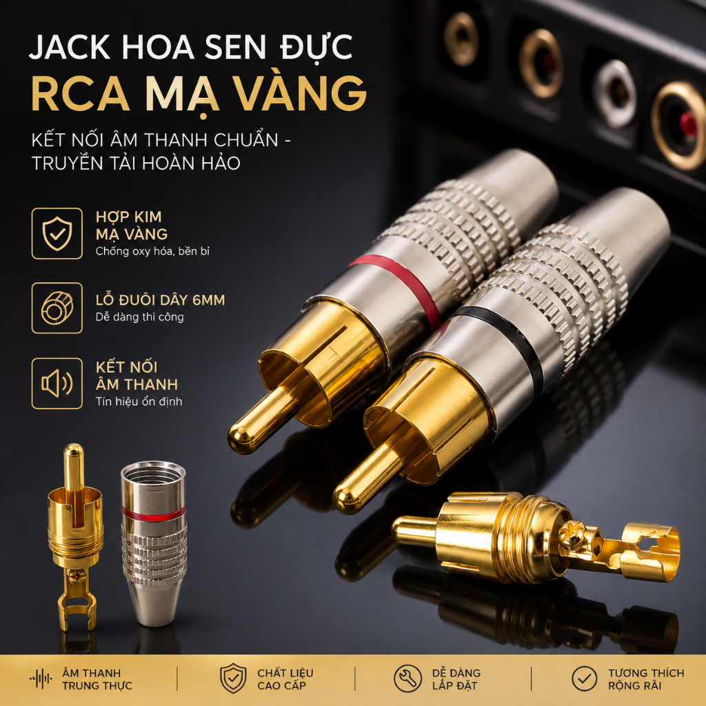 Jack Đực Hoa Sen RCA (Đỏ+Đen) Mạ Vàng Giắc Bắt Vít Kết Nối Âm Thanh Chính Hãng ILinhkien