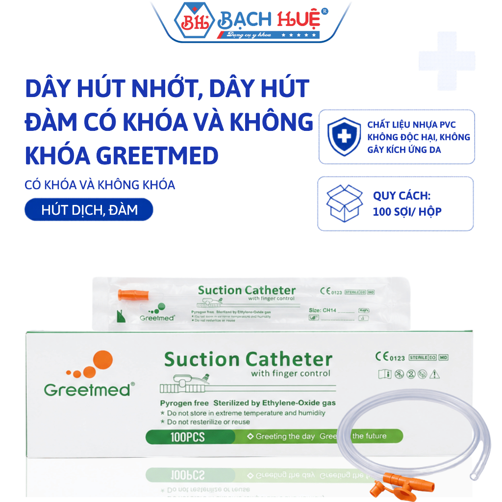 Combo 50 sợi và 100 Sợi Dây Hút Nhớt Đàm GreetMed – Ống Hút Dịch Đàm Có Khóa Và Không Khóa Đủ Size