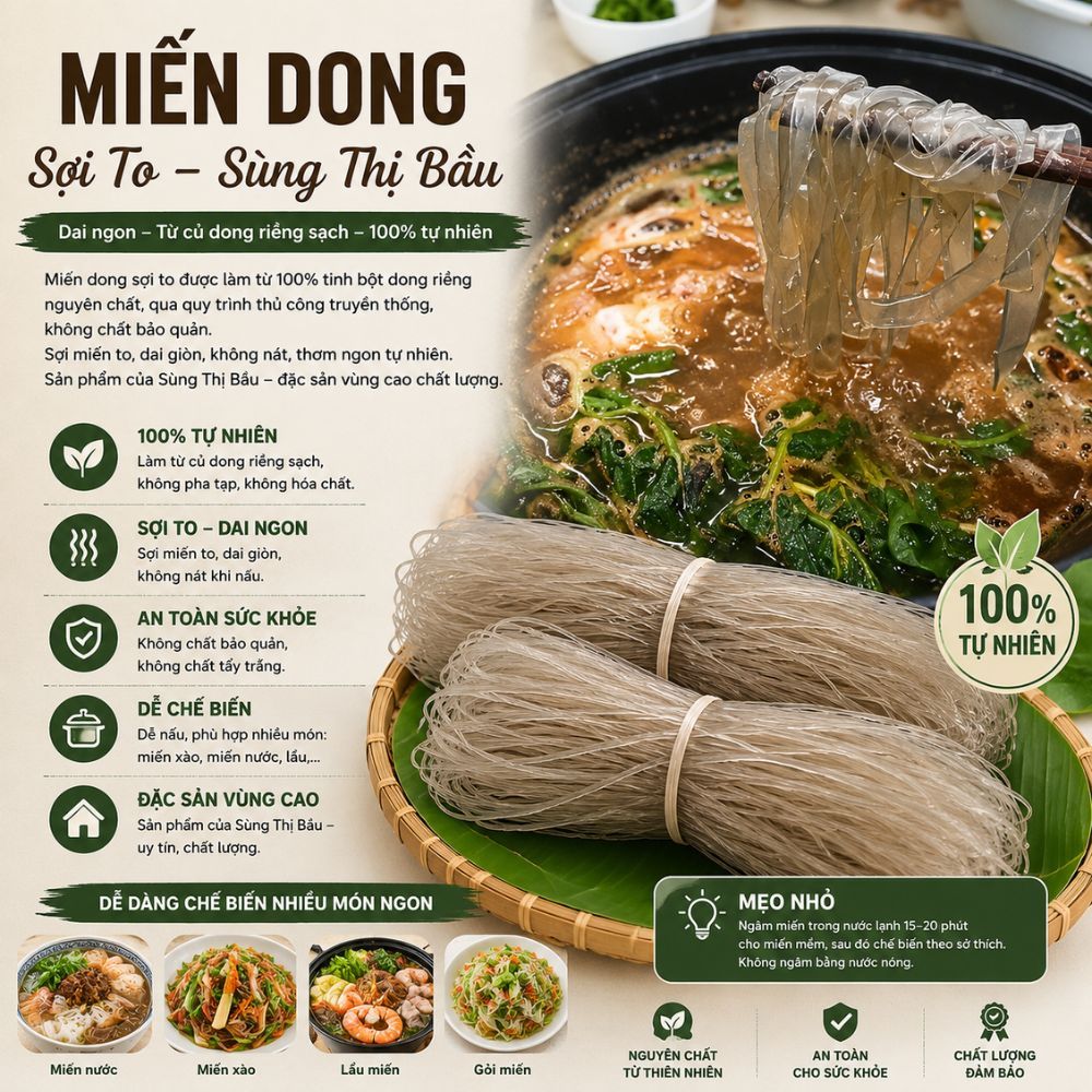 Miến Dong Sợi To Sùng Thị Bầu – Miến Dong Nguyên Chất, Dai Ngon, Không Nát