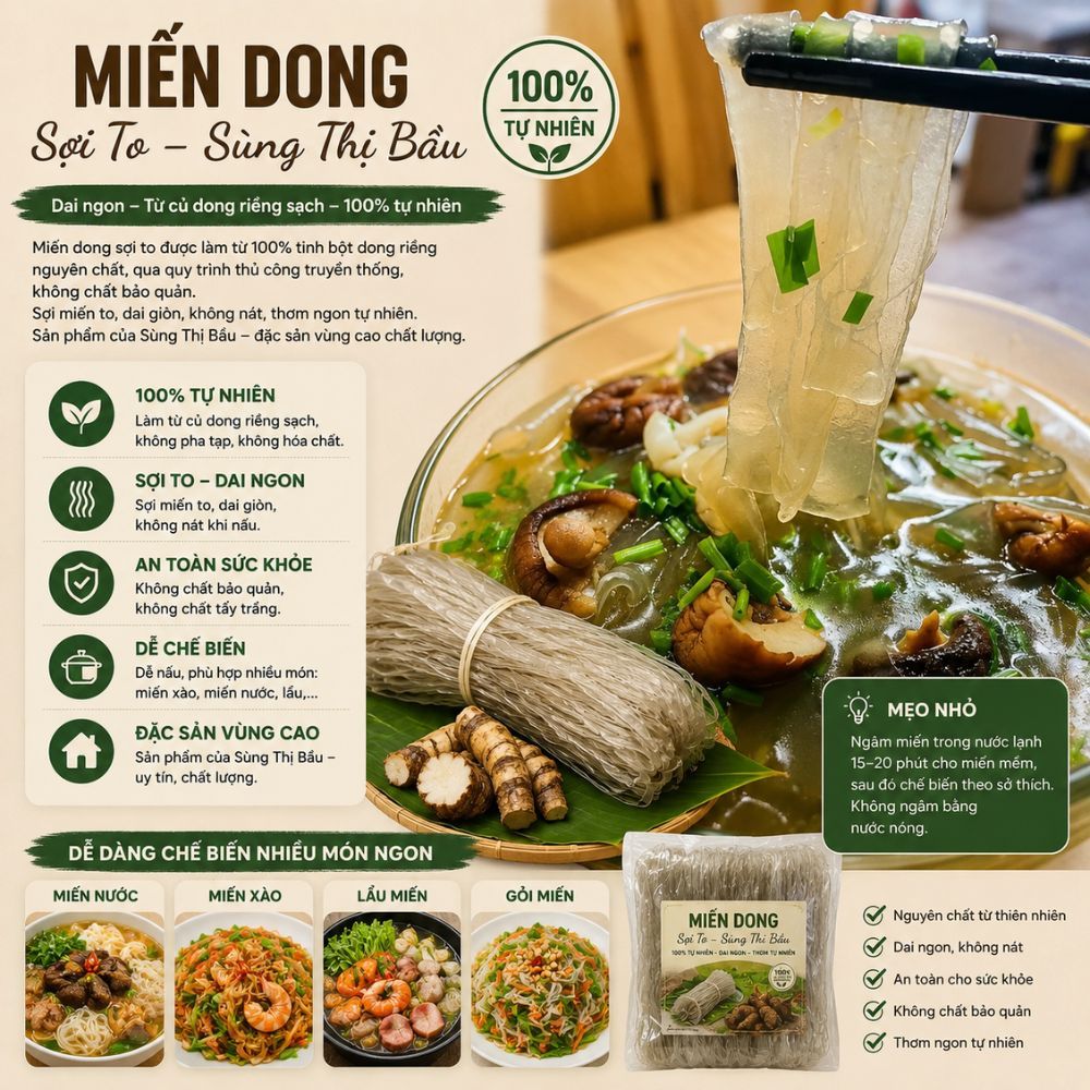 Miến Dong Sợi To Sùng Thị Bầu – Miến Dong Nguyên Chất, Dai Ngon, Không Nát