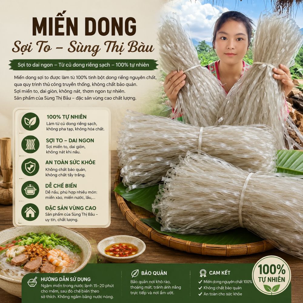 Miến Dong Sợi To Sùng Thị Bầu – Miến Dong Nguyên Chất, Dai Ngon, Không Nát