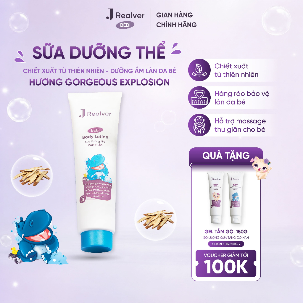 Sữa dưỡng thể cho bé - BÉBI hương Gorgeous Explosion 150g - Chiết xuất Cam thảo dưỡng ẩm sâu, thư giãn, an toàn cho da