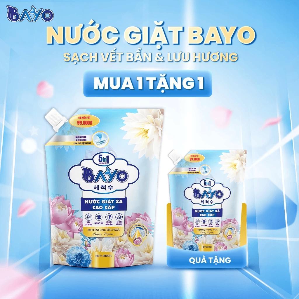 [MUA 1 TẶNG 1] 4L - Túi Nước giặt xả BAYO Dịu Nhẹ An Toàn Cho Da, Làm Sạch Vết Bẩn, Lưu Hương 72h