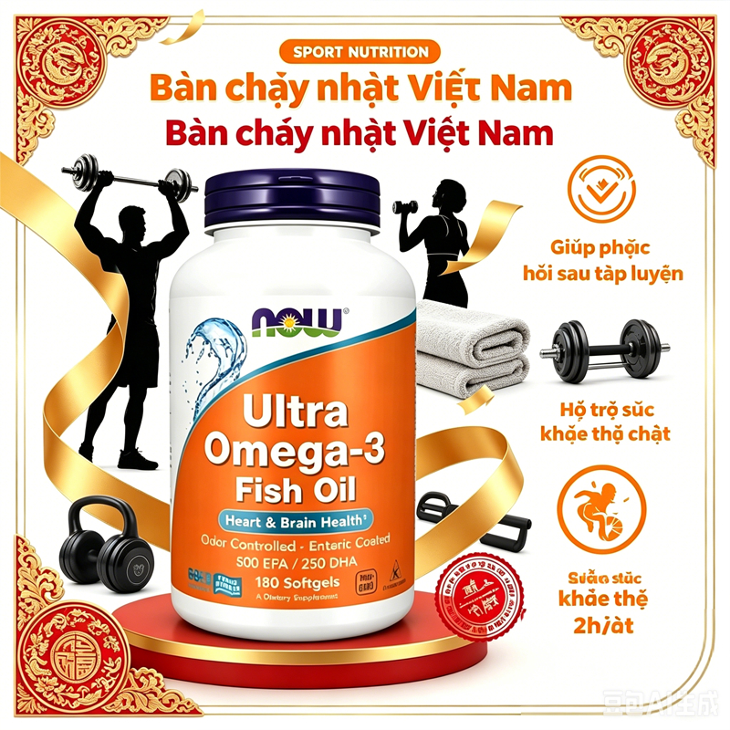 Dầu cá Now Ultra Omega 3 180 viên hỗ trợ phục hồi cơ cho gymer bảo vệ tim não chính hãng Mỹ