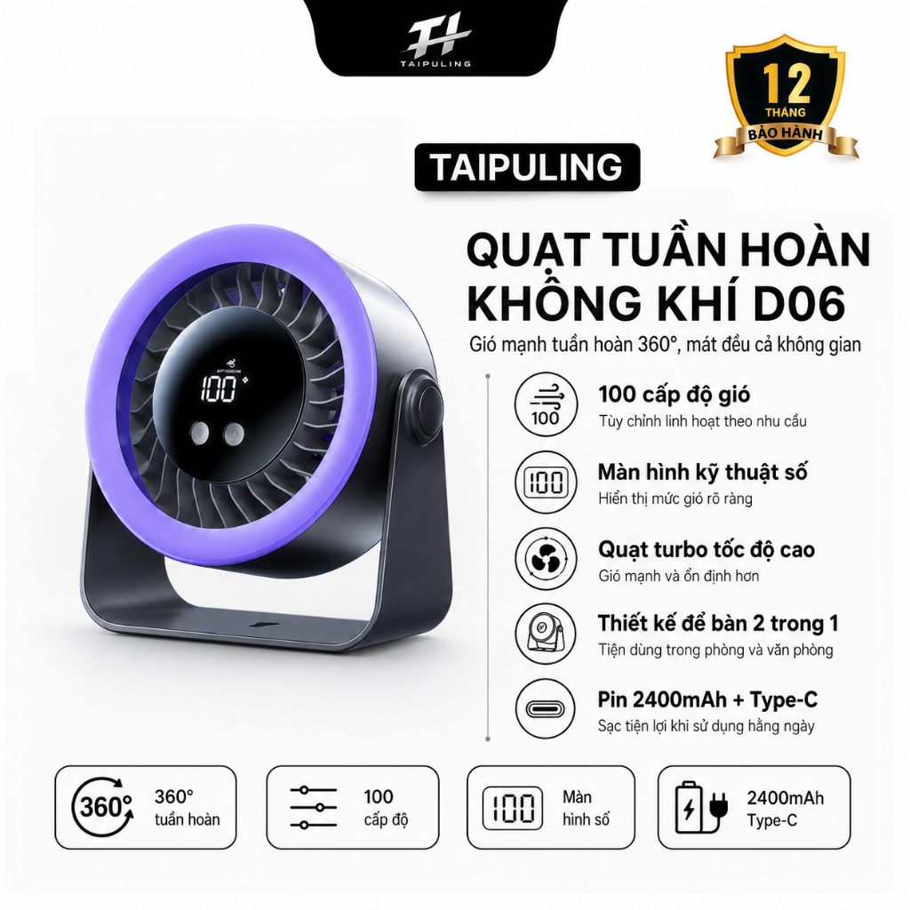 2026 Quạt tốc độ cao để bàn 2 trong 1 mới Quạt gió 100 tốc độ Màn hình kỹ thuật số quạt turbo có