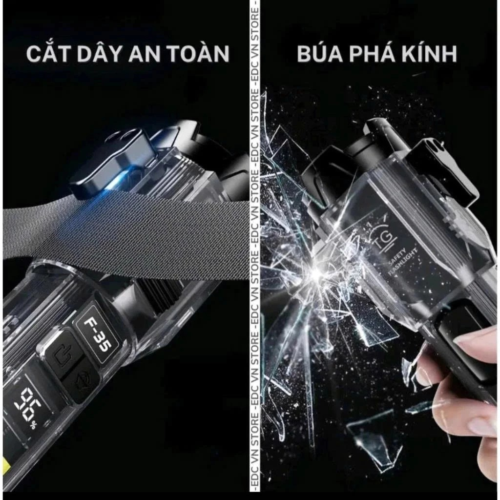 [BẢN CAO CẤP] Đèn Pin F35 LED Laser Siêu Sáng, Đèn Sinh Tồn Đa Năng Có Còi Báo Động, Cắt Dây & Phá Kính