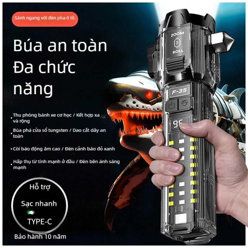 [BẢN CAO CẤP] Đèn Pin F35 LED Laser Siêu Sáng, Đèn Sinh Tồn Đa Năng Có Còi Báo Động, Cắt Dây & Phá Kính