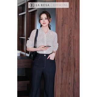 Set Đồ Công Sở Trẻ Trung La Rosa Áo Sơ Mi Tay Lỡ Phối Quần Bò Ống Suông Thanh Lịch Tôn Dáng A1076 + Q1108