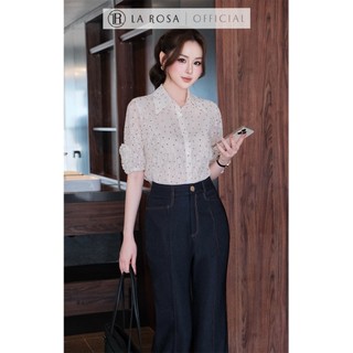 Set Đồ Công Sở Trẻ Trung La Rosa Áo Sơ Mi Tay Lỡ Phối Quần Bò Ống Suông Thanh Lịch Tôn Dáng A1076 + Q1108