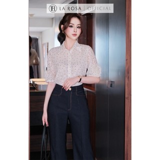 Set Đồ Công Sở Trẻ Trung La Rosa Áo Sơ Mi Tay Lỡ Phối Quần Bò Ống Suông Thanh Lịch Tôn Dáng A1076 + Q1108