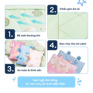 Bộ 5 Món Tấm Trải, Chăn, Gối Cho Bé Đi Học Mầm Non, Tiểu Học NIN House | Visco, Cooing Fabric | Mát Lạnh, Êm Ái.