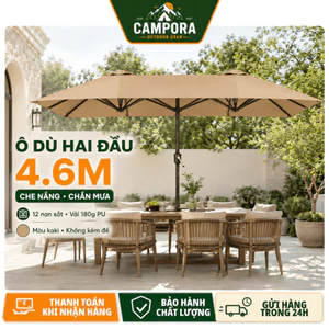 Ô Dù 2 Đầu 2.7m Nghiêng Riêng Biệt - 1 Cột, Che Nắng Lớn, Chống UV, Tiết Kiệm Không Gian, Cho Sân Vườn Quán Cafe