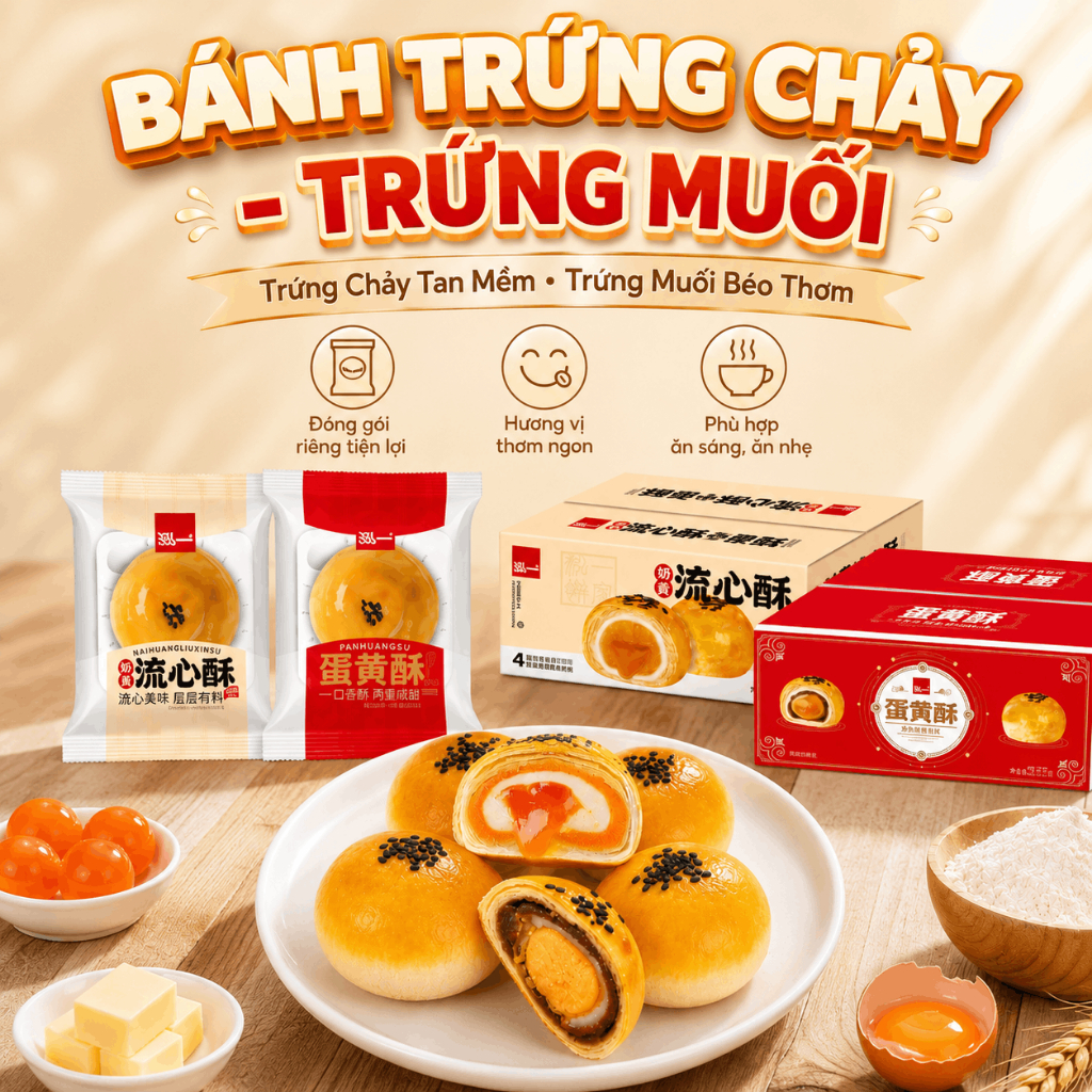 Bánh trứng chảy hộp 500g/1kg/2kg lớp vỏ giòn tan, nhân trứng béo mịn tan chảy