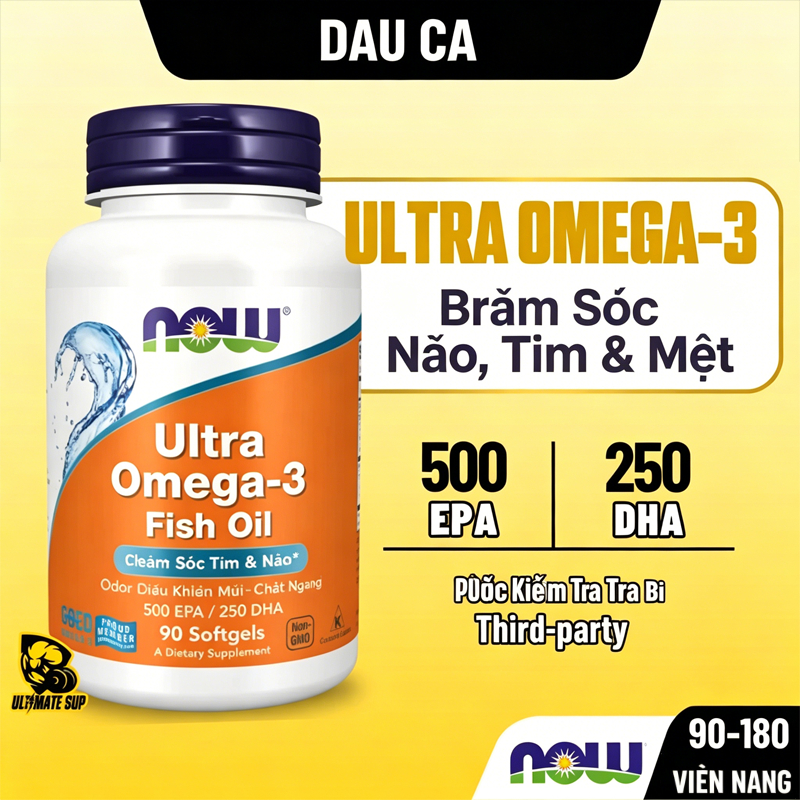 Tiếng Việt：Now Ultra Omega-3 Sport Nutrition bổ sức bền người tập gym không mùi cá 180 viên