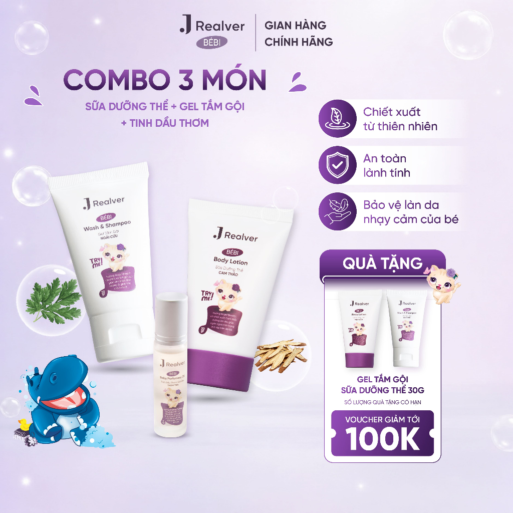 Combo Travel Set 3 món BÉBI - Gel tắm gội, Sữa dưỡng thể 30g & Tinh dầu giữ ấm 9ml toàn diện