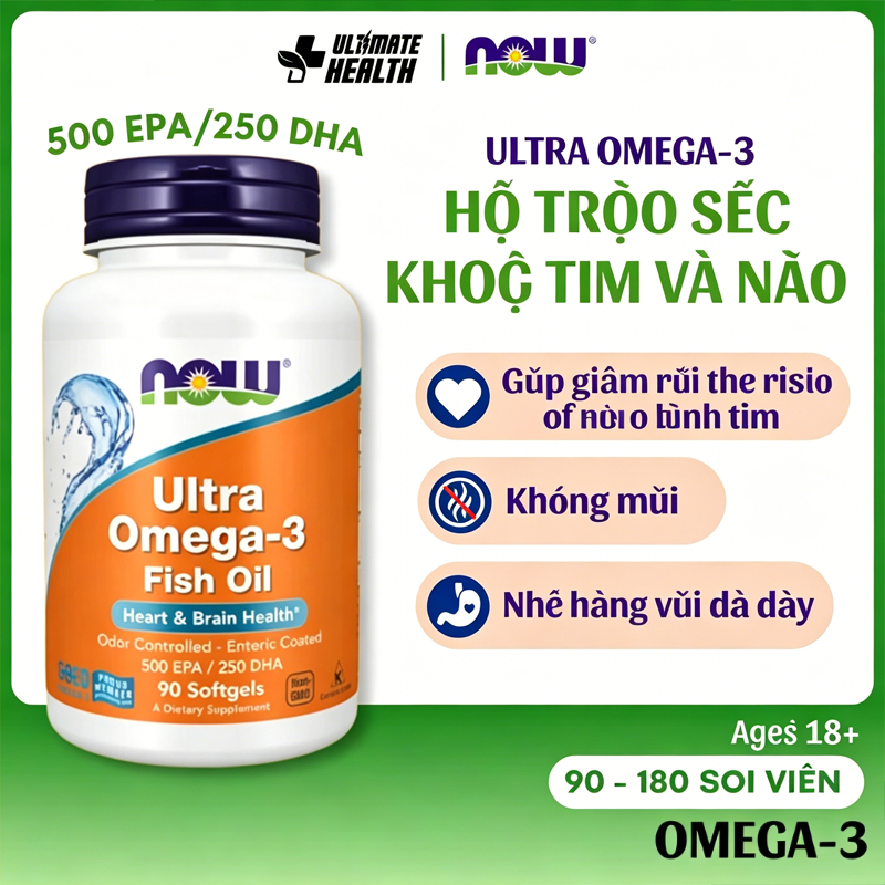 Omega 3 Now Ultra hàm lượng cao viên mềm dưỡng tim mạch phục hồi sau buổi tập gym 180 viên