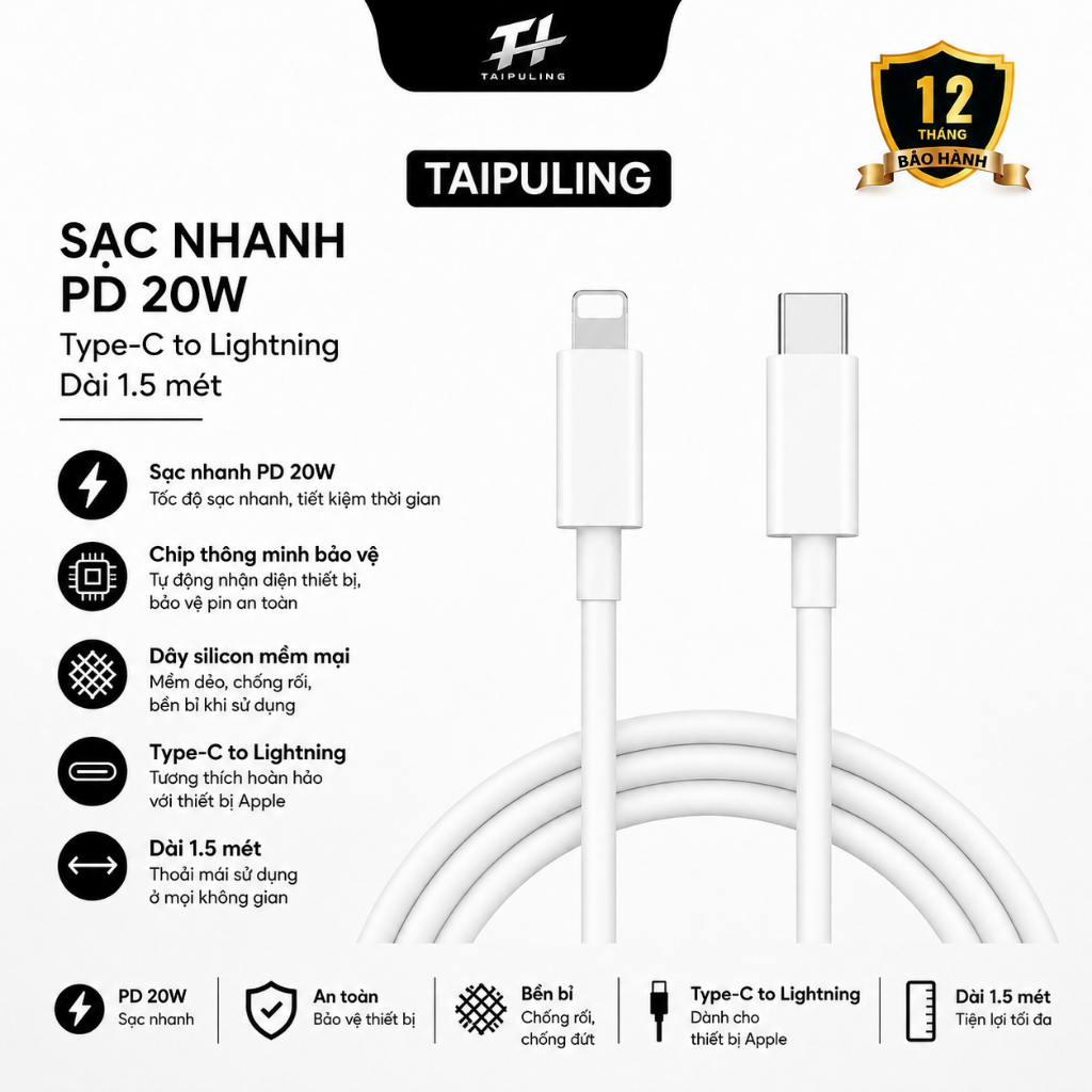 sạc nhanh PD20W Chíp  TypeC to L 1.5met,sạc nhanh  Phụ Kiện Sạc Điện Thoại phone PD20W