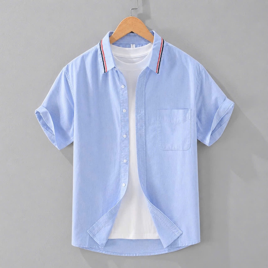Áo sơ mi ngắn tay chất vải đũi xước thoáng mát cộc tay basic unisex đứng form không nhăn cao cấp
