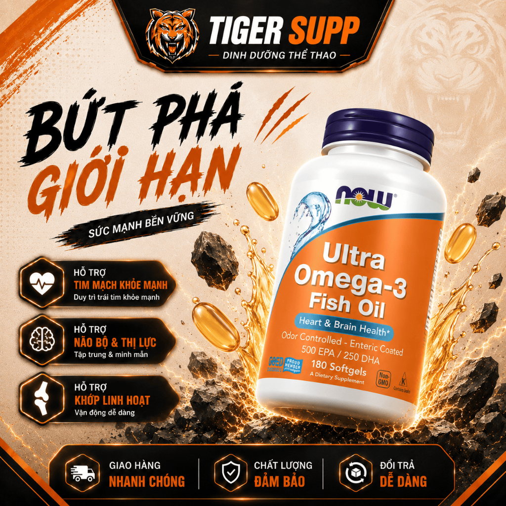 Viên uống dầu cá Now Ultra Omega3 500 EPA/250 DHA giúp tăng cường đề kháng và bổ mắt (90viên/180viên)