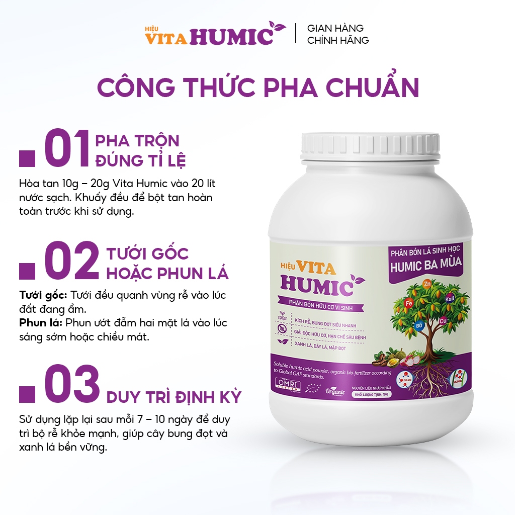 Phân bón VITA HUMIC cho Mít Thái Mít Ruột Đỏ - Siêu kích rễ, chống xì mủ gốc, mập thân, lớn trái (1kg)