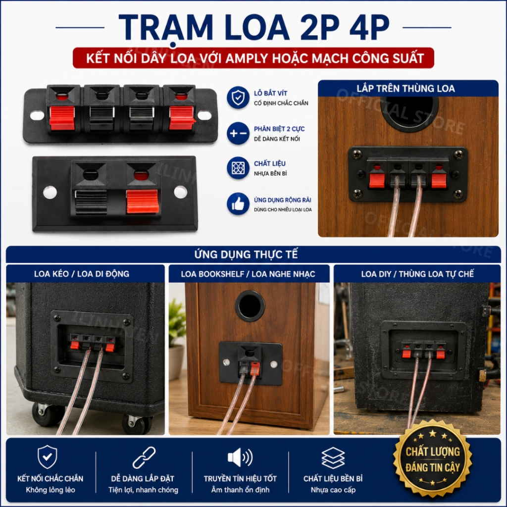 Trạm Loa Đầu Nối Dây Loa, Trạm Kẹp Loa, Jack Kẹp Dây Loa 2P 4P Chính Hãng ILinhkien
