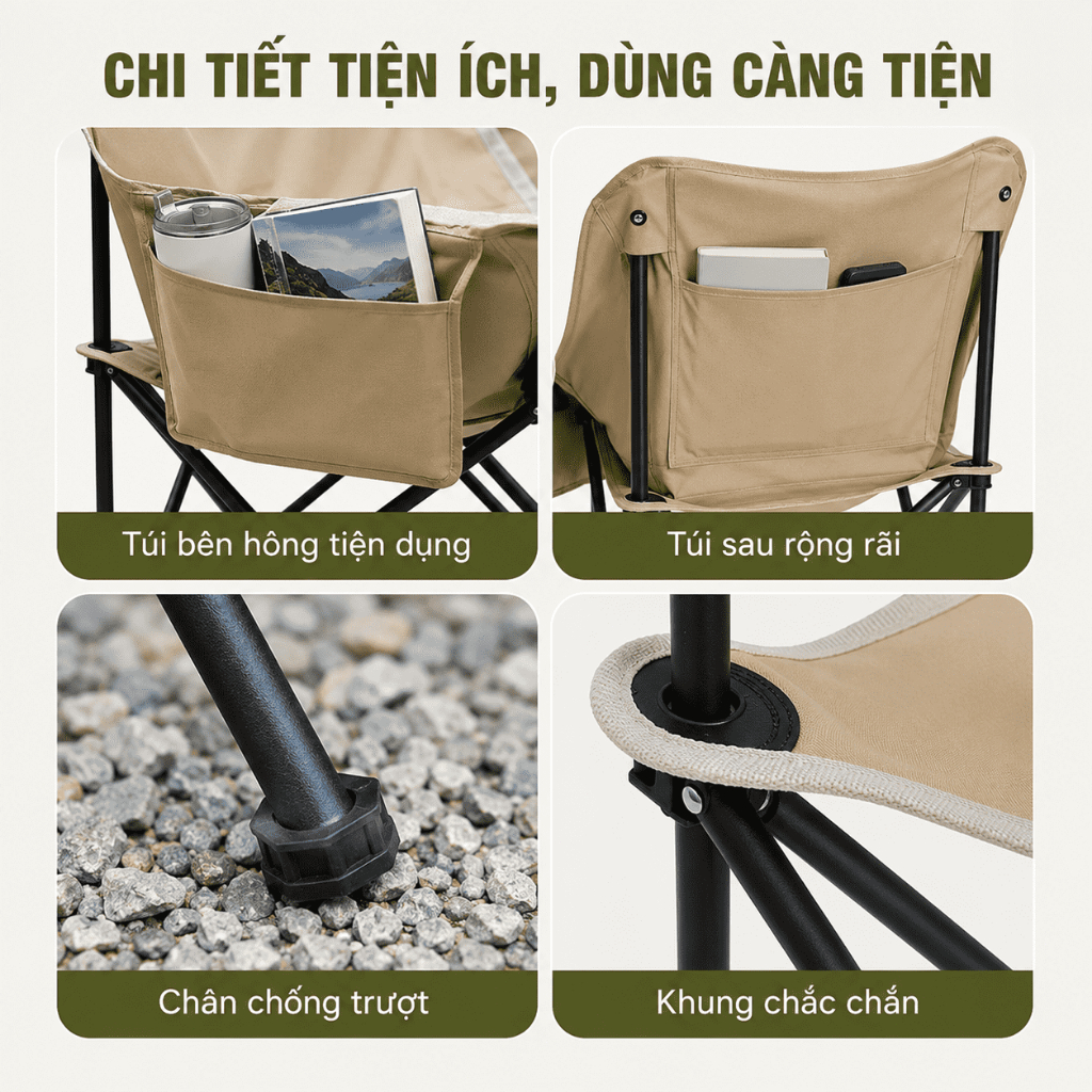 Ghế Mặt Trăng Cotton Siêu Mềm Ngồi Lâu Không Mệt, Gấp Gọn Di Động Ngoài Trời, Tải Trọng 300kg, Dùng Cho Câu Cá Cắm Trại