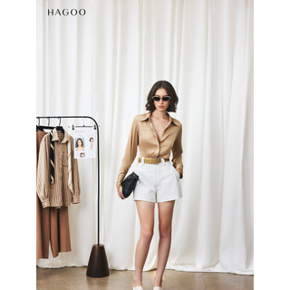 Áo sơ mi công sở nữ cao cấp HAGOO chất liệu lụa bổ cúc can cầu ngực kèm carvat [A8161]