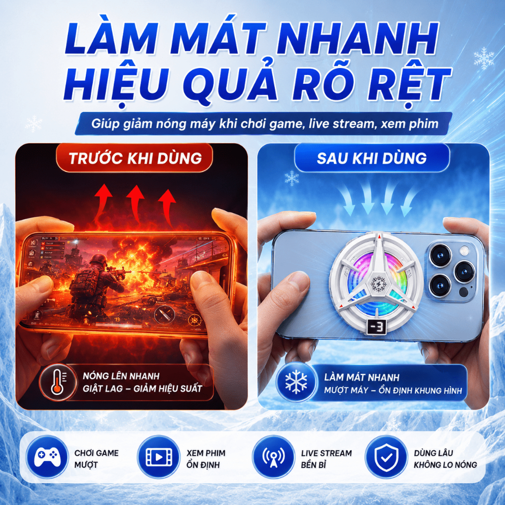 Quạt Cầm Tay Quạt Tích Điện Tản Nhiệt Bán Dẫn AI Thông Minh Chống Nóng Điện Thoại Tablet Khuyến Mãi
