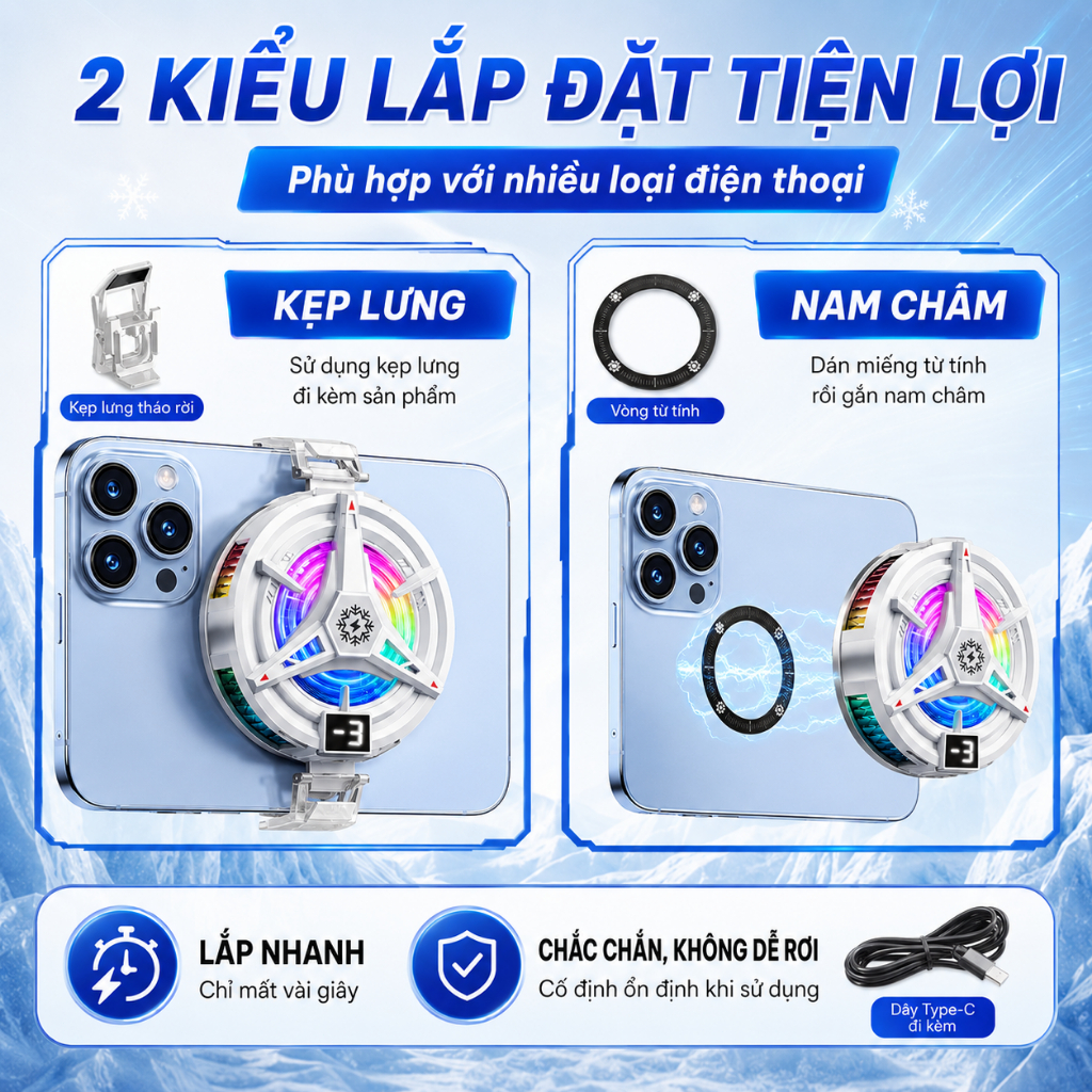 Quạt Cầm Tay Quạt Tích Điện Tản Nhiệt Bán Dẫn AI Thông Minh Chống Nóng Điện Thoại Tablet Khuyến Mãi