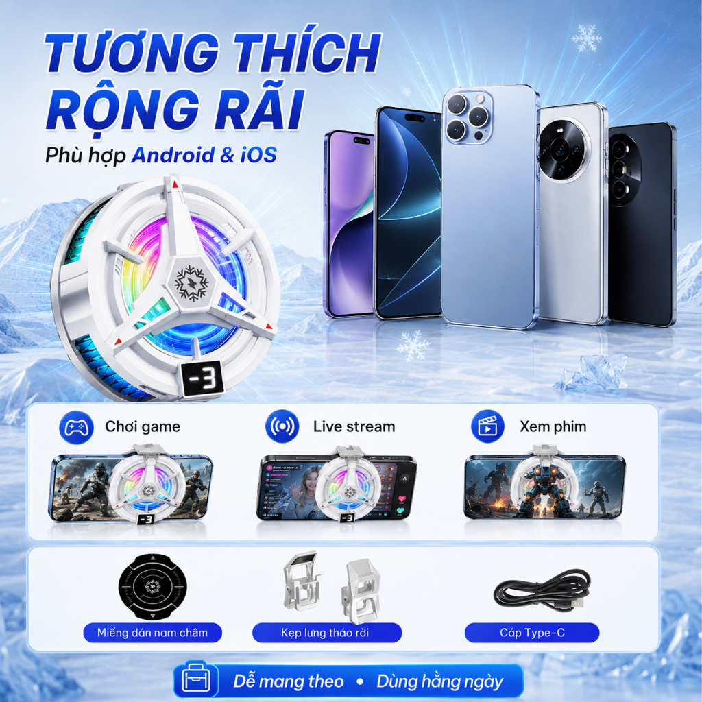 Quạt Cầm Tay Quạt Tích Điện Tản Nhiệt Bán Dẫn AI Thông Minh Chống Nóng Điện Thoại Tablet Khuyến Mãi