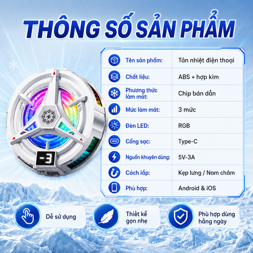 Quạt Cầm Tay Quạt Tích Điện Tản Nhiệt Bán Dẫn AI Thông Minh Chống Nóng Điện Thoại Tablet Khuyến Mãi