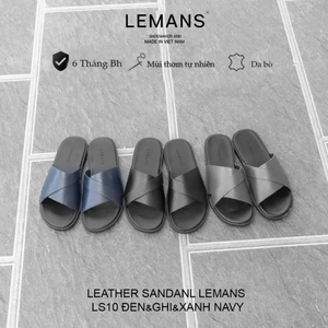 Dép da nam LEMANS L4S10 - Dép quai ngang cách điệu da bò, đế cao su có mùi thơm, thiết kế quai da 3 lớp, BH 06T