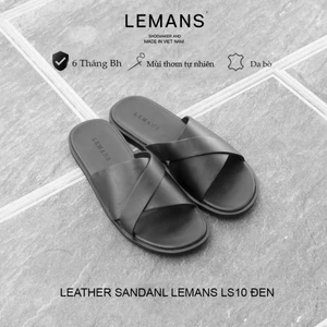 LS10.2 - Dép quai ngang cách điệu da bò LEMANS, đế cao su có mùi thơm, thiết kế quai da 3 lớp trẻ trung, BH 06T