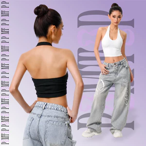 Áo yếm nữ cổ khoét ôm body POMTOP – thun cotton co giãn, croptop hở lưng sexy TN09