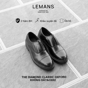 Giày công sở Oxford không dây Black LEMANS OF02.2 Da bò _Đế độc quyền Lemans _Tăng cao 4cm BH 24T