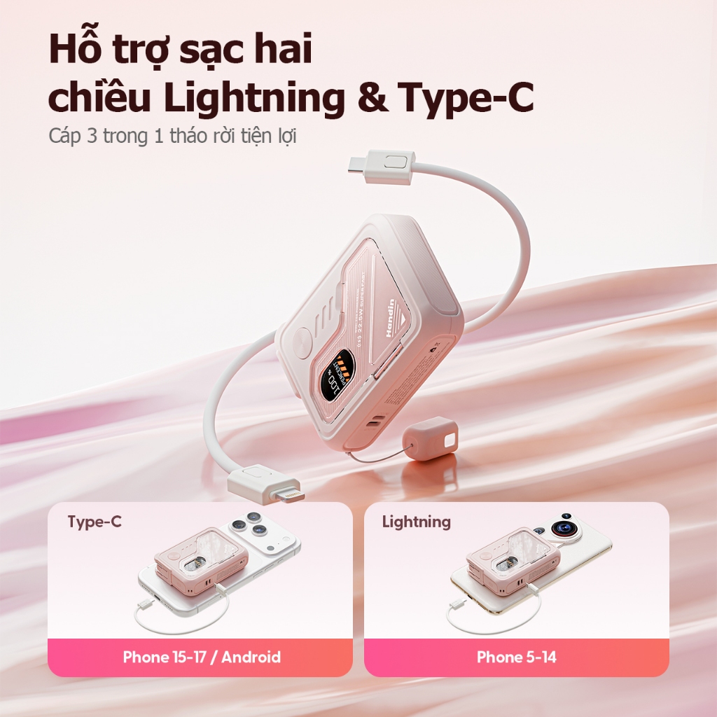 【CCC】Handin Sạc Dự Phòng 10.000/20.000mAh Sạc nhanh Với đèn pin LED và khung