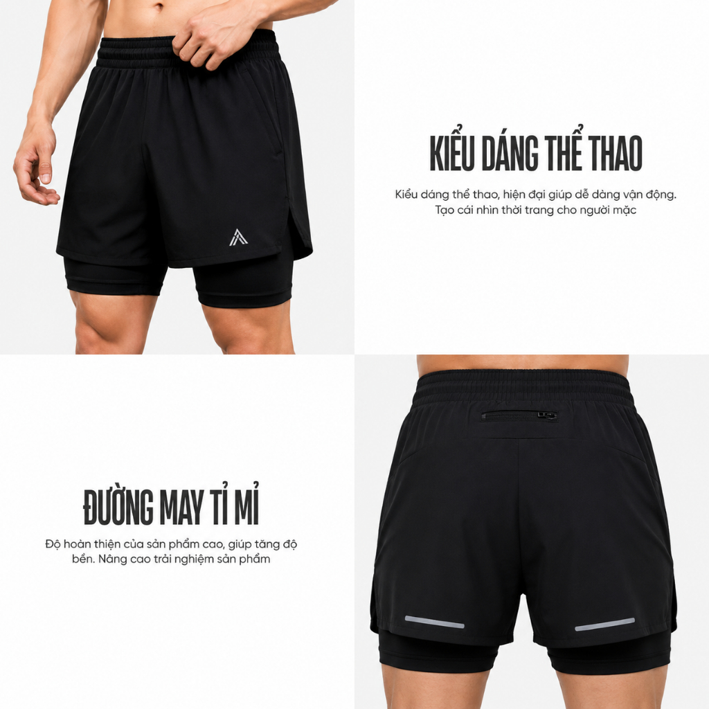 Quần Thể Thao Nam 2 Lớp - APEX SPORT - Phong Cách Hiện Đại, Vận Động Thoải Mái, Chất Liệu Thoáng Mát