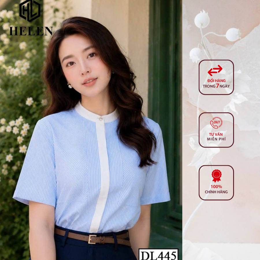 Đầm công sở HELEN thiết kế dáng xòe giả set kẻ phối chân than + kèm đai DL445