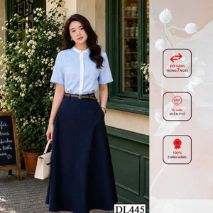 Đầm công sở HELEN thiết kế dáng xòe giả set kẻ phối chân than + kèm đai DL445