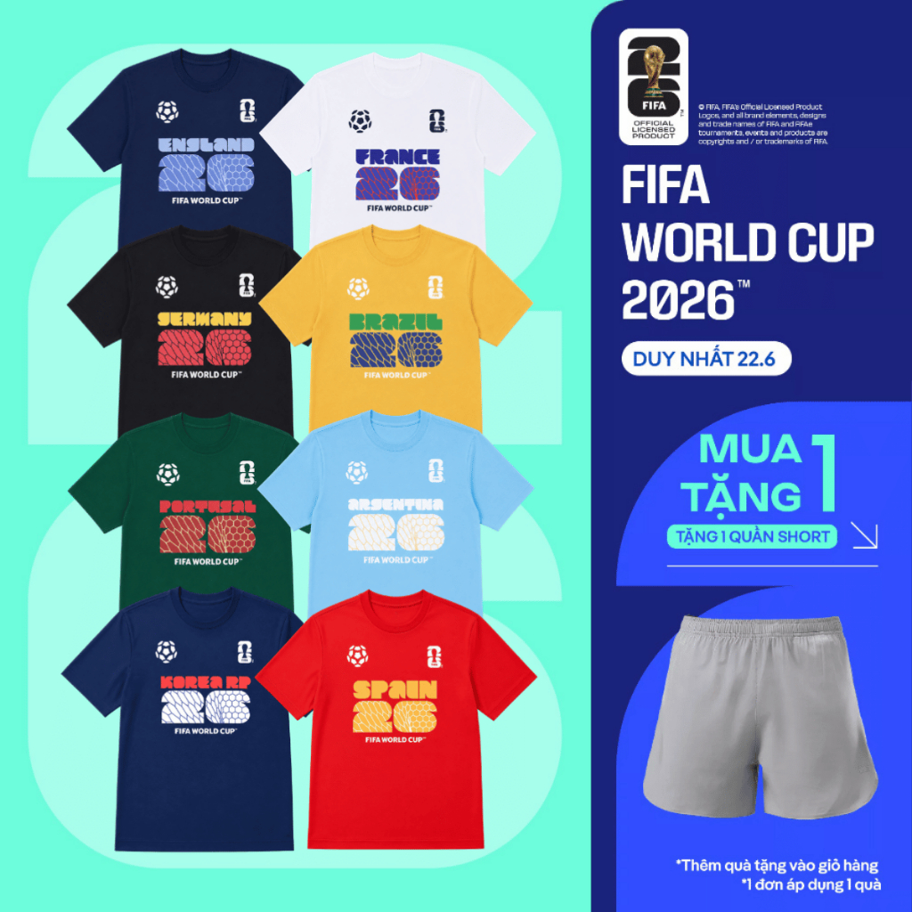 [TẶNG QUẦN SHORT]BST Áo thun Tshirt nam nữ Cotton Compact World Cup Edition 26, Áo cổ vũ đội tuyển bóng đá quốc gia